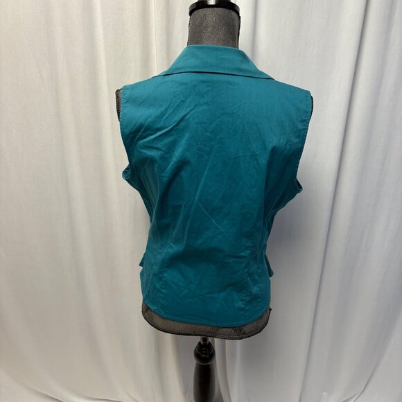 Worthington Wrap Top Womens Sz Large Petite Teal Stretch Sleeveless Collared NEW - Picture 4 of 8